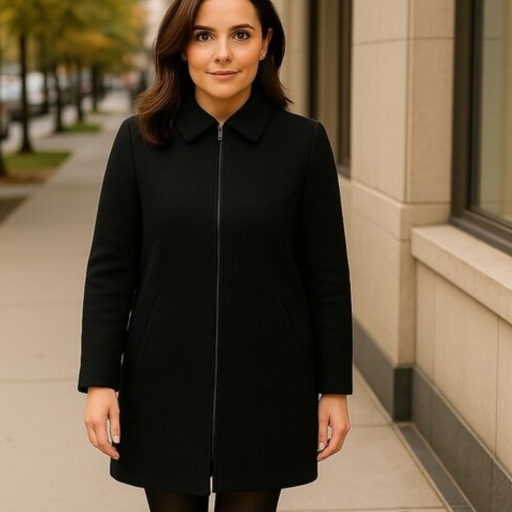 Lauren Ralph Lauren Classic Wool Black Zip Front Lined Overcoat Jacket Size 18W